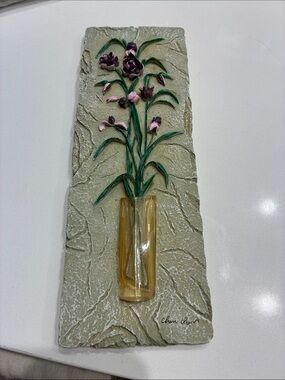 Cheri Blum Floral Wall Plaque with Pink & Purple Flowers
